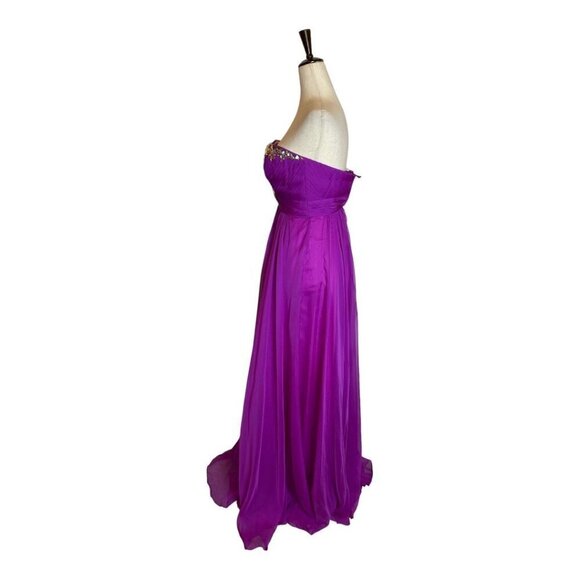 La Femme Purple Magenta Strapless Rhinestone Sweetheart Neck Gown Size 0 - Picture 4 of 12